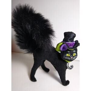 Annalee Black Cat Artist Doll Halloween 2009 Felt Plush Witch Hat